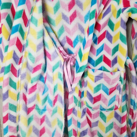 Candy Pink Fleece Robe Chevron Multicolored Size 4-5 - Picture 6 of 7